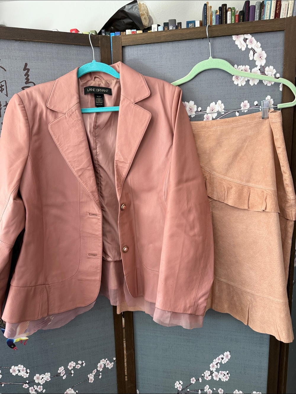 Lane Bryant Blush Pink Leather Jacket with Blush Pink Leather Skirt